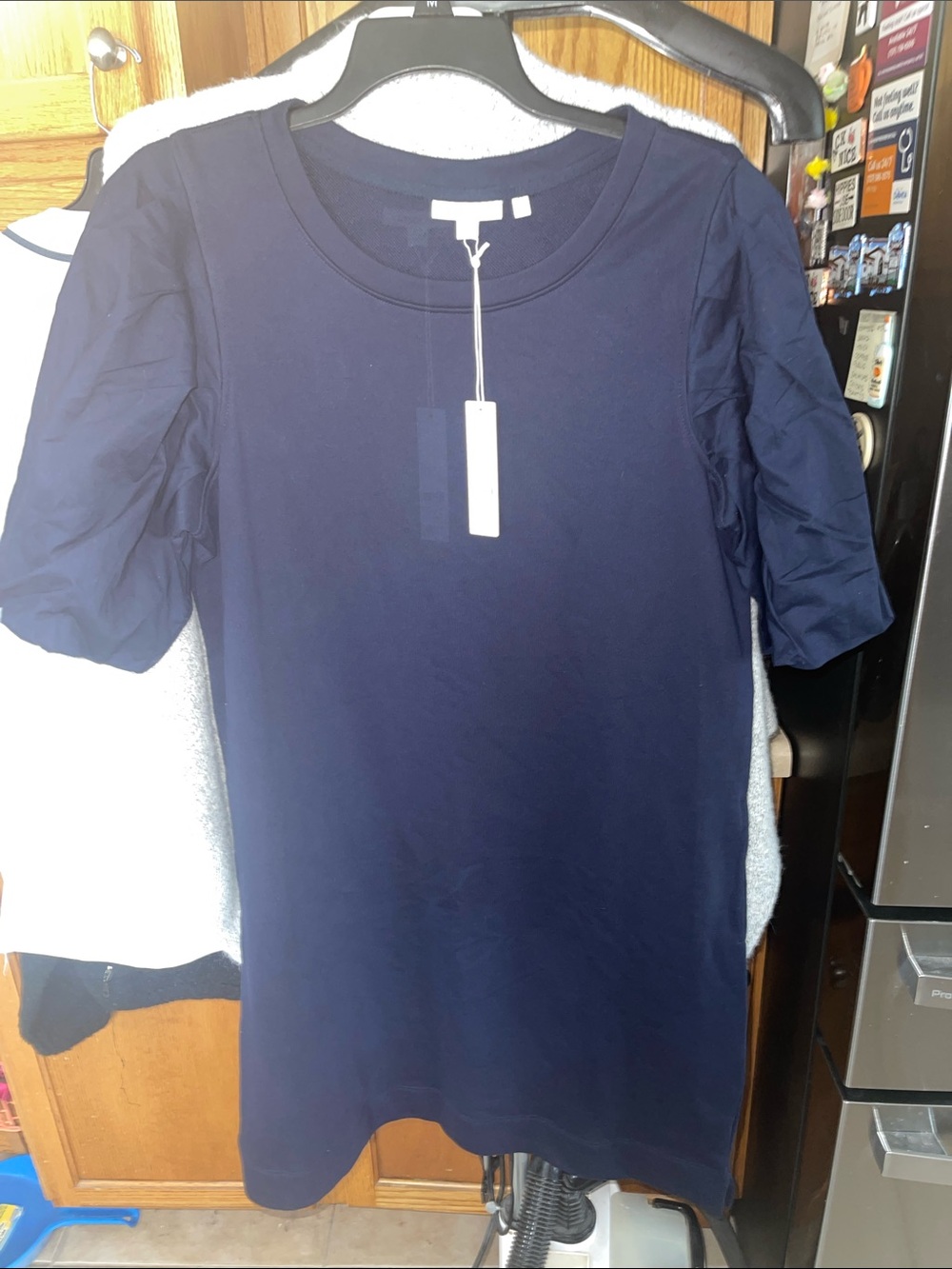 Chico’s Navy Blue Cotton Puff-Sleeve Sweatshirt Dress Large